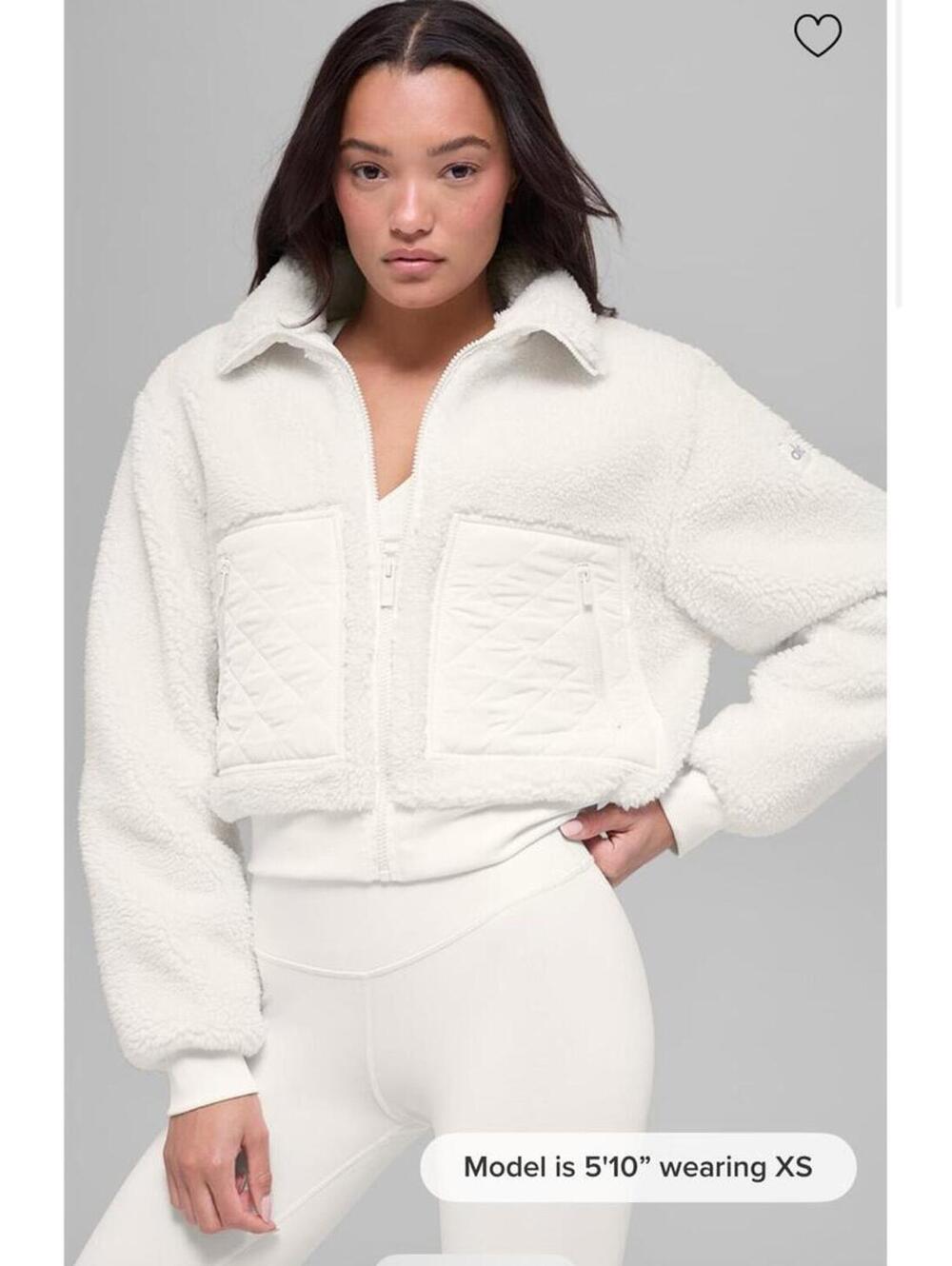 Excellent Alo White Sherpa Edge Fleece Zip-Up Jacket With Quilted Pockets M